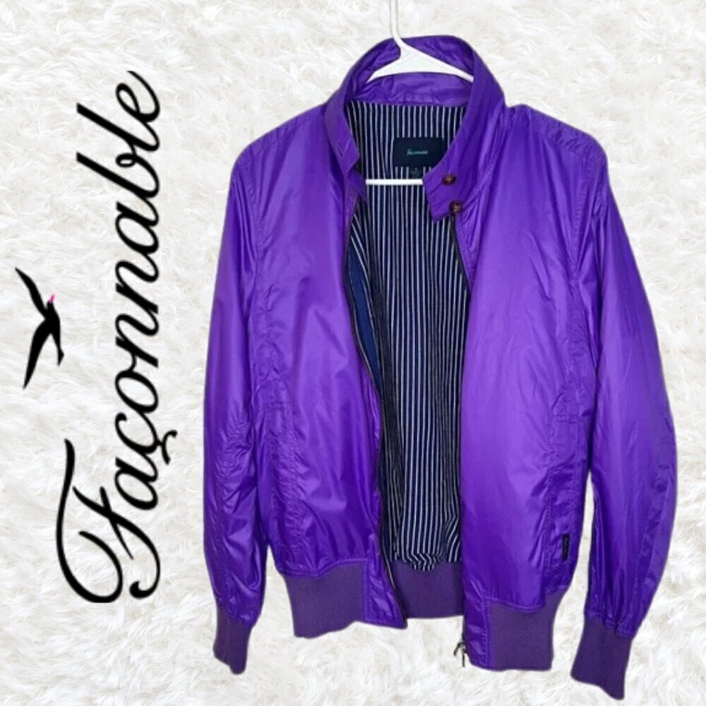 FACONNABLE Women's Size Medium Purple Jacket Lined Pattern Zip Up Button